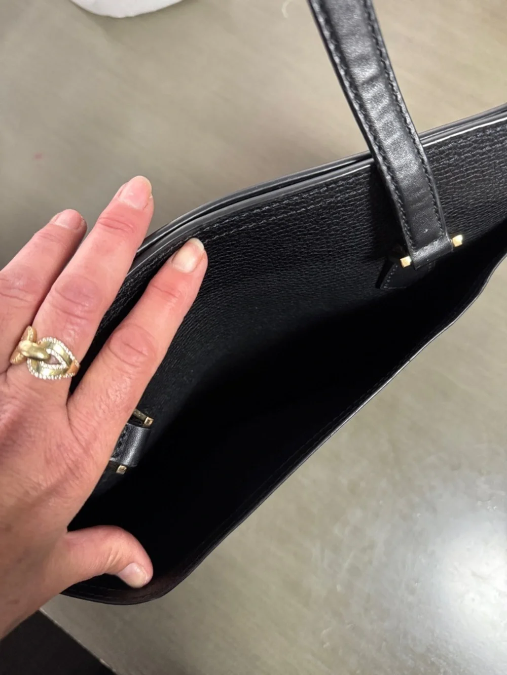 Michael Kors Black Leather Tote with Gold MK Charm